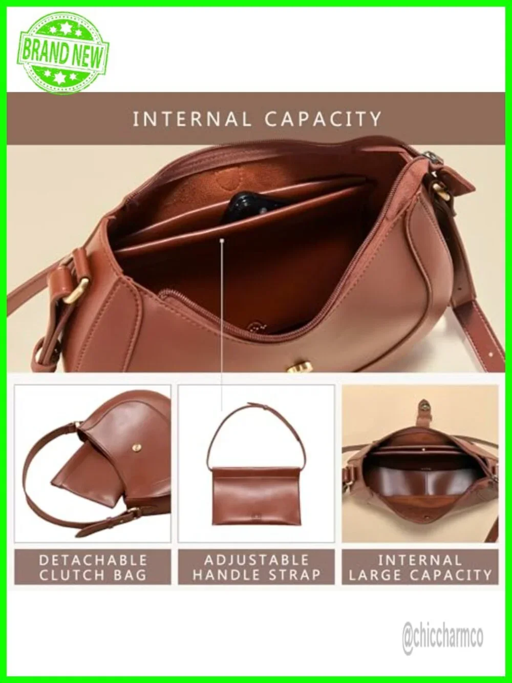 Vegan Leather Crescent Hobo Bag Adjustable Crossbody Shoulder Purse